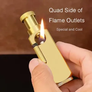Wheel Kerosene Lighter, Flint Wheel Side Pulley Ignition, Four-Sided Fire Kerosene Lighter, Vintage Trench Lighter Pure Copper Creative Brass Cigarette Lighter for Collection Decorative Gift