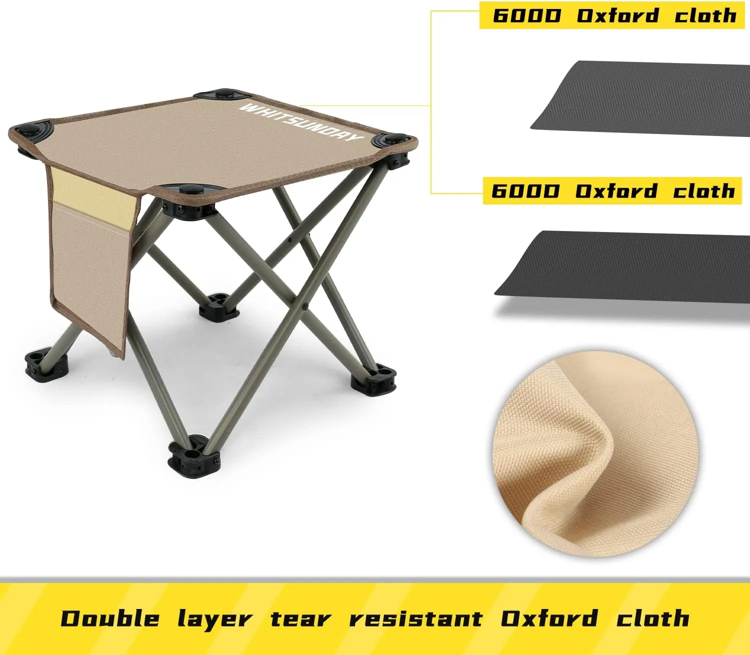 Whitsunday Folding Stool,12.6 Inch Portable Folding Stool for Camping Fishing Hiking Gardening and Beach Khaki-2PCS