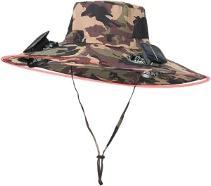 Wide Brim Hat with Fans Solar Power, UPF 50  Solar Power Fan Bucket Hats for Outdoor Hiking Beach Fishing