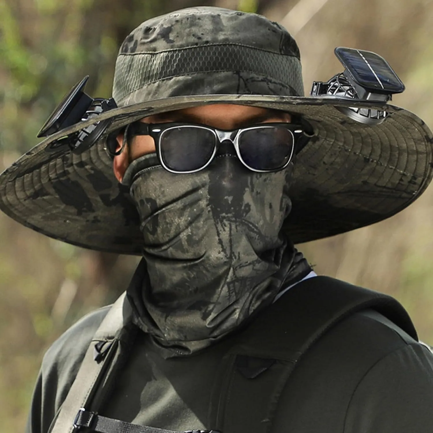 Wide Brim Hat with Fans Solar Power, UPF 50  Solar Power Fan Bucket Hats for Outdoor Hiking Beach Fishing