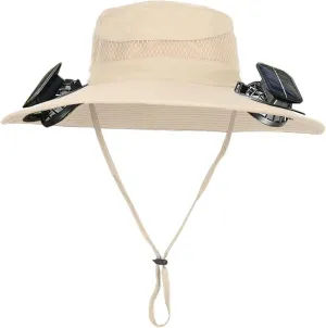 Wide Brim Solar Fan Hat, UPF 50  Bucket Hat with Solar Powered Fans for Outdoor Hiking Fishing Camping Beach