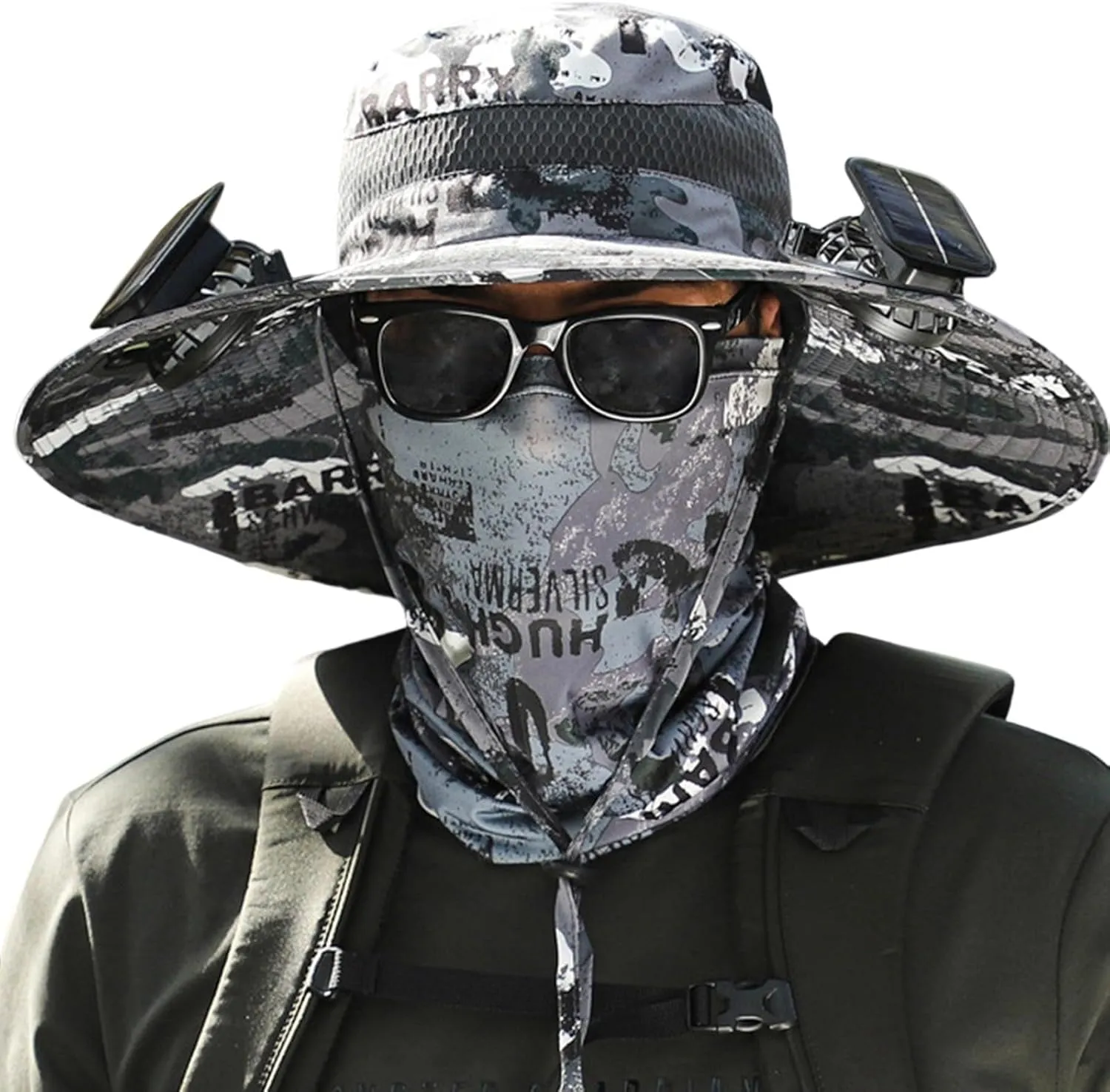 Wide Brim Solar Fan Hat, UPF 50  Solar Power Fan Bucket Hat for Hiking Beach Camping Outdoor Fishing