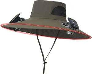 Wide Brim Solar Power Fan Hat, UPF 50  Solar Power Fan Bucket Hat for Outdoor Hiking Camping Fishing Beach