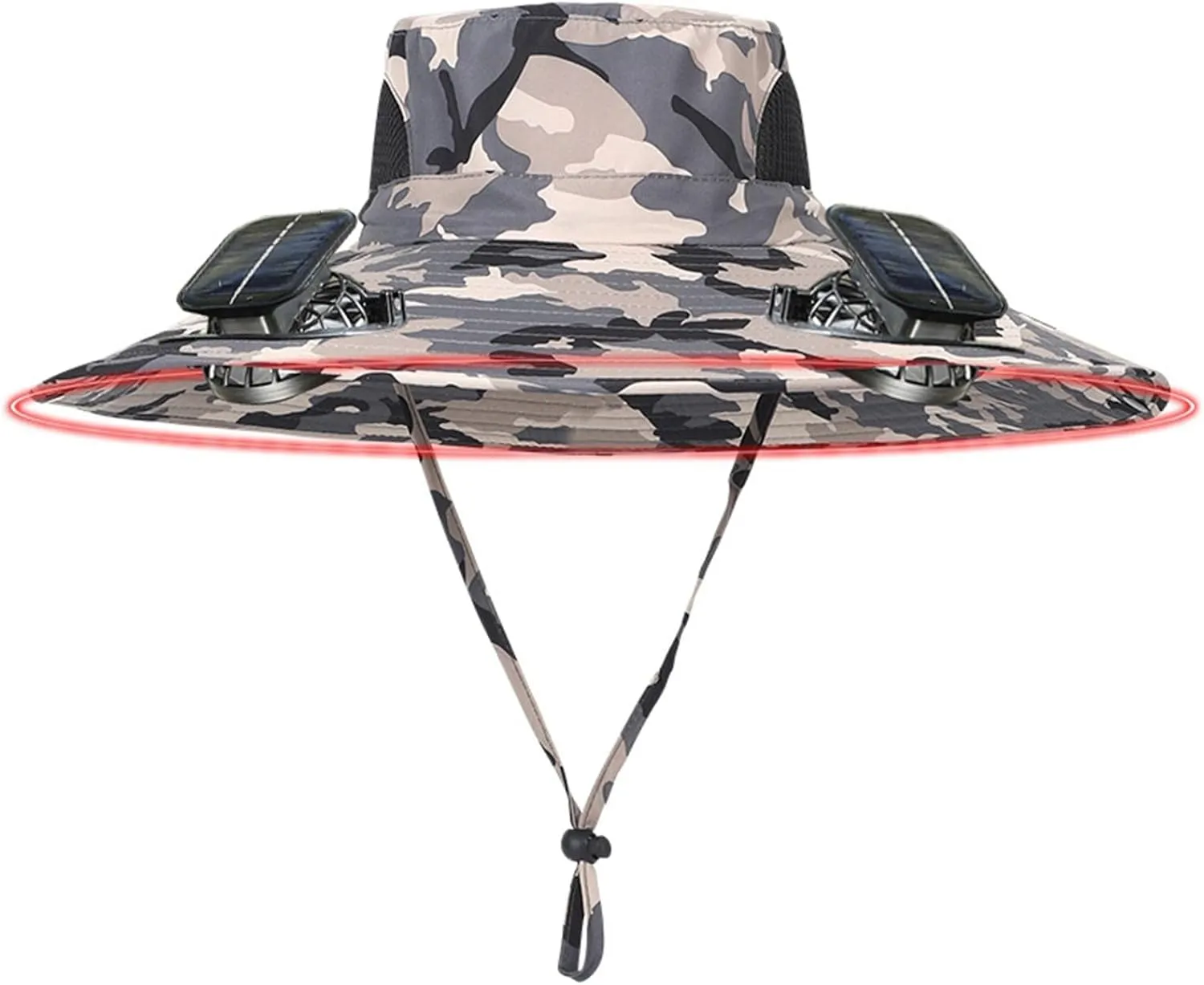 Wide Brim Solar Power Fan Hat, UPF 50  Solar Power Fan Bucket Hats for Beach Fishing Camping Hiking Outdoor
