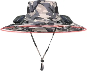 Wide Brim Solar Power Fan Hat, UPF 50  Solar Power Fan Bucket Hats for Beach Fishing Camping Hiking Outdoor