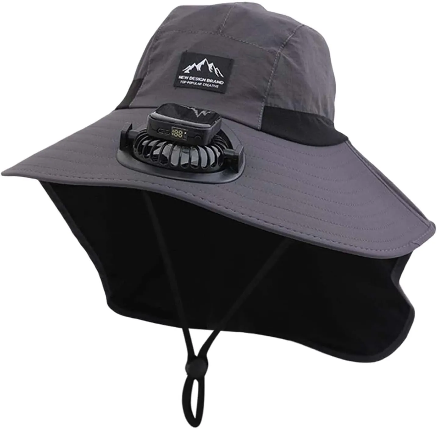Wide Brim Solar Powered Fan Hat, UPF 50  Solar Power Fan Bucket Hats for Camping Outdoor Hiking Fishing Beach