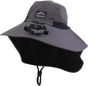 Wide Brim Solar Powered Fan Hat, UPF 50  Solar Power Fan Bucket Hats for Camping Outdoor Hiking Fishing Beach