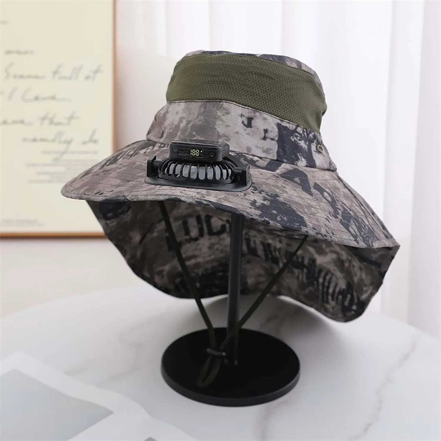 Wide Brim Solar Powered Fan Hat, UPF 50  Solar Power Fan Bucket Hats for Camping Outdoor Hiking Fishing Beach
