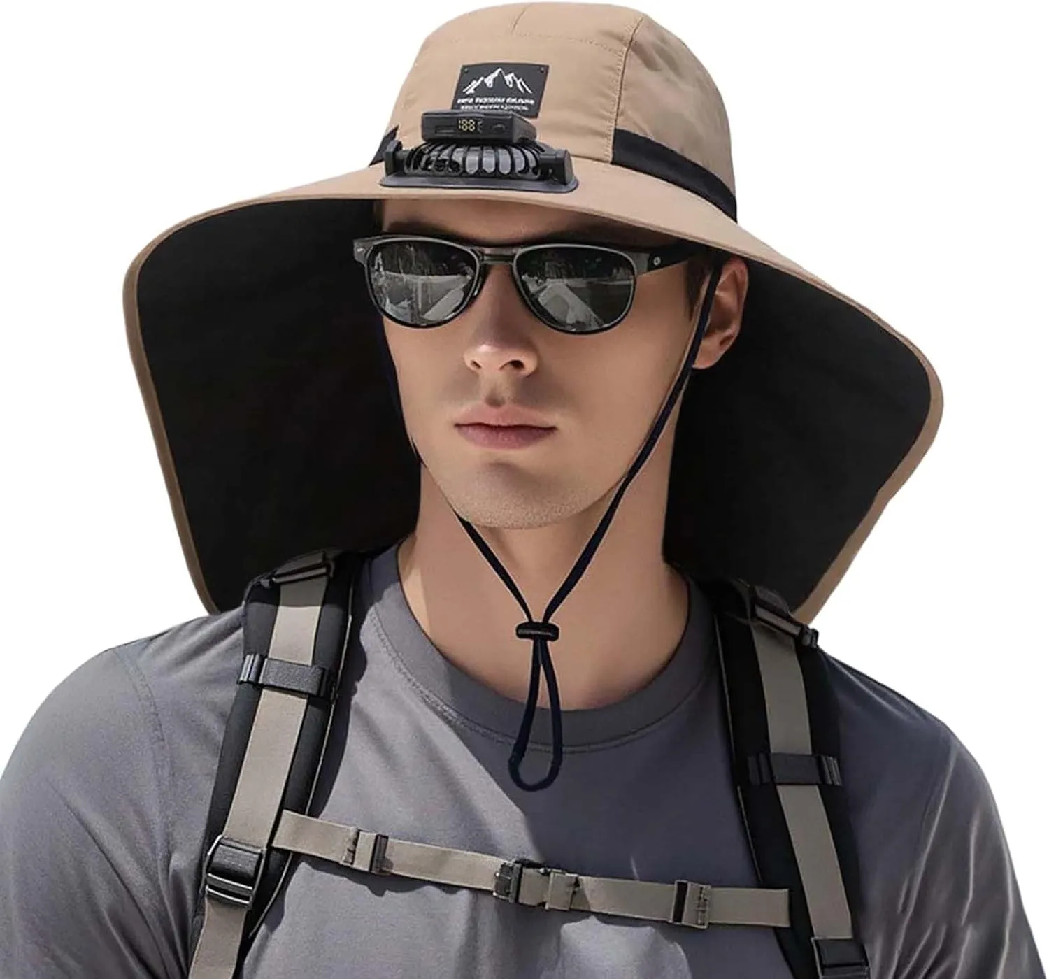 Wide Brim Solar Powered Fan Hat, UPF 50  Solar Power Fan Bucket Hats for Camping Outdoor Hiking Fishing Beach