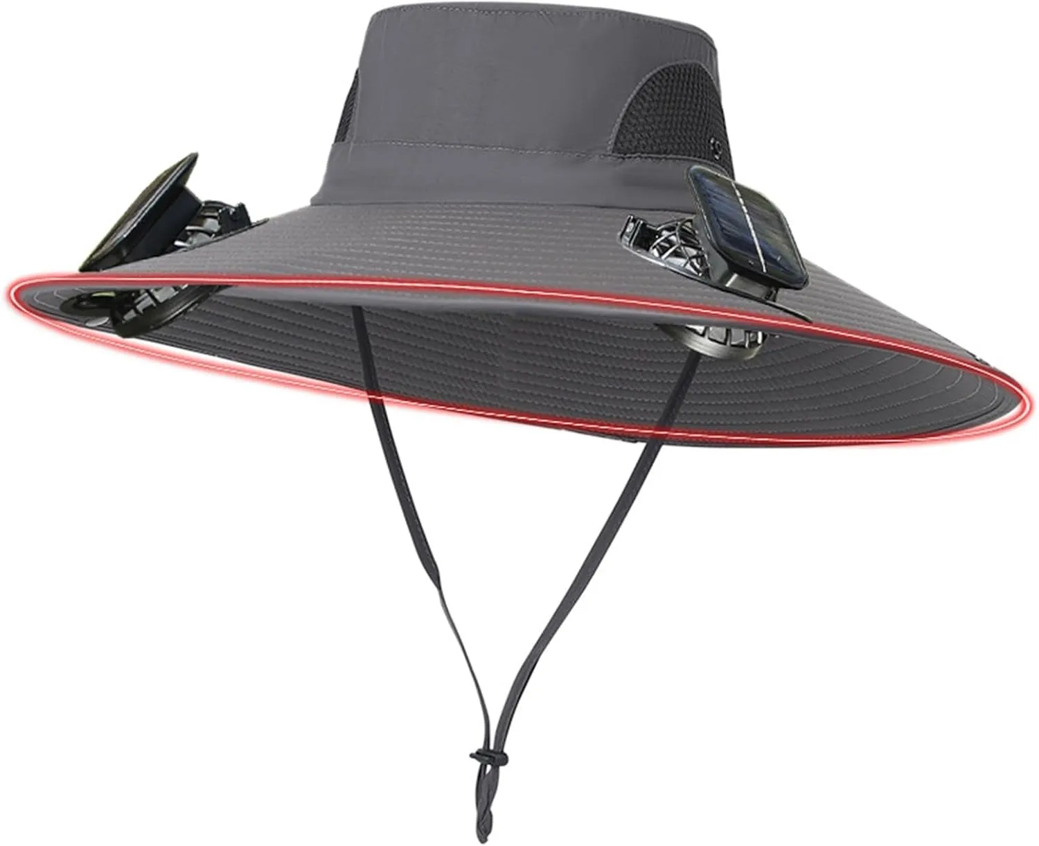 Wide Brim Solar Powered Hat Fan, UPF 50  Solar Fan Sun Hat for Hiking Outdoor Fishing Beach Camping