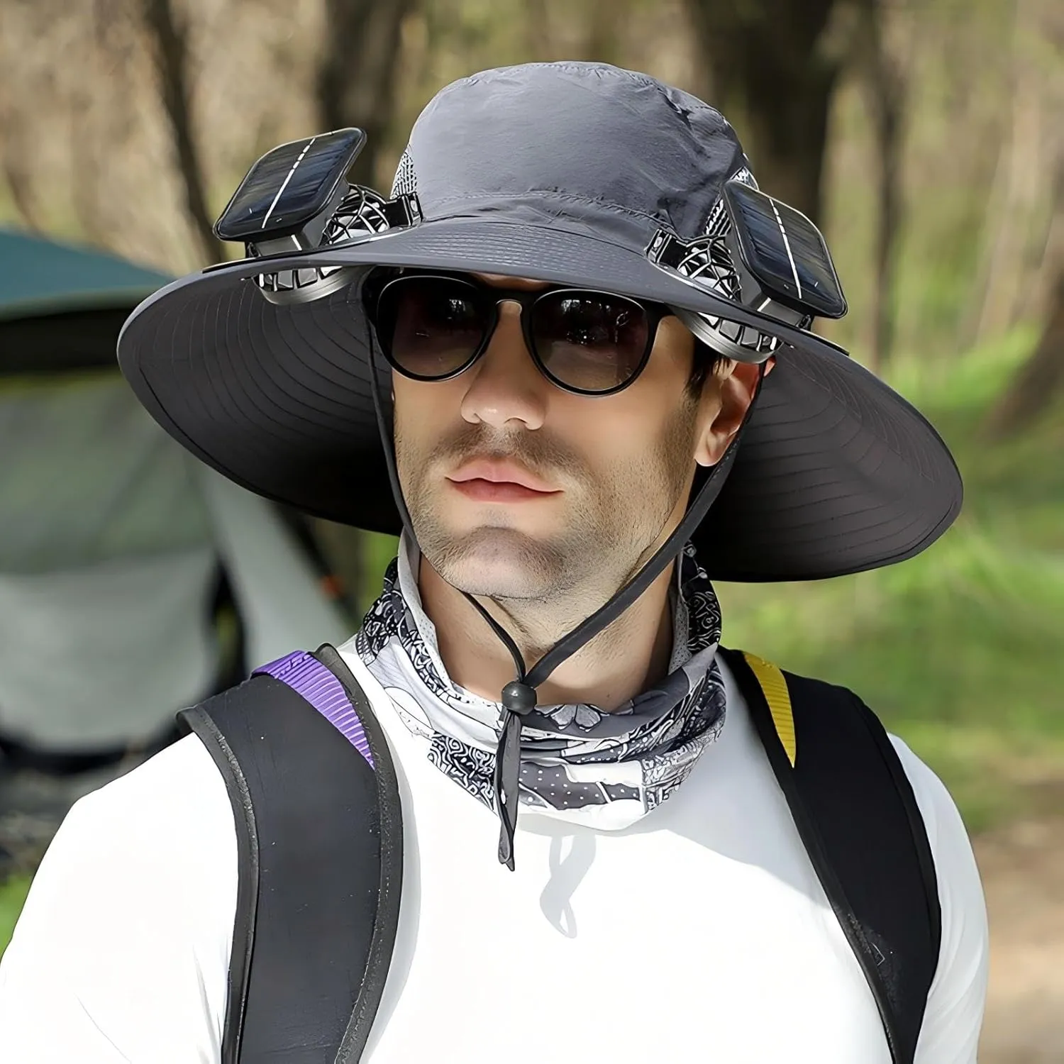 Wide Brim Sun Hat with Solar Fan - Outdoor Solar Fan Hat for Fishing, Hiking, Camping