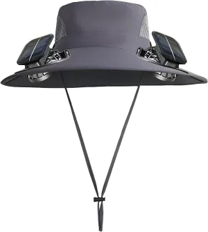 Wide Brim Sun Hat with Solar Fan - Outdoor Solar Fan Hat for Fishing, Hiking, Camping
