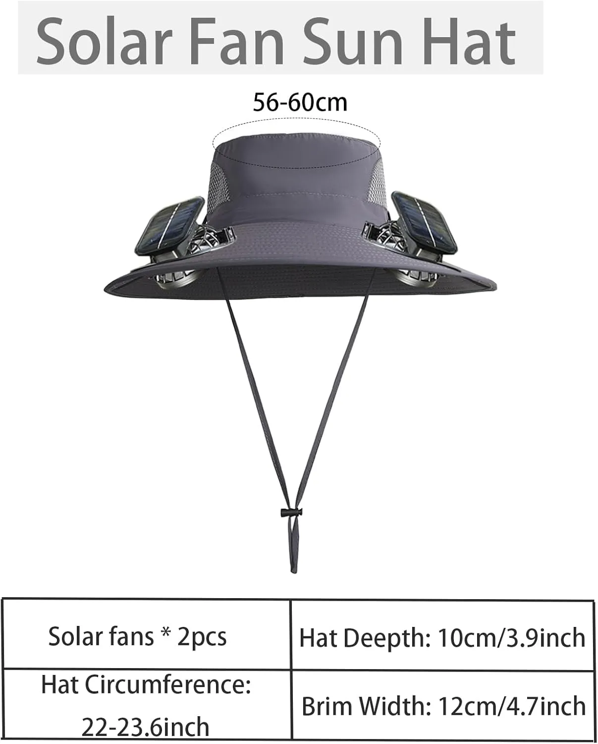 Wide Brim Sun Hat with Solar Fan - Outdoor Solar Fan Hat for Fishing, Hiking, Camping