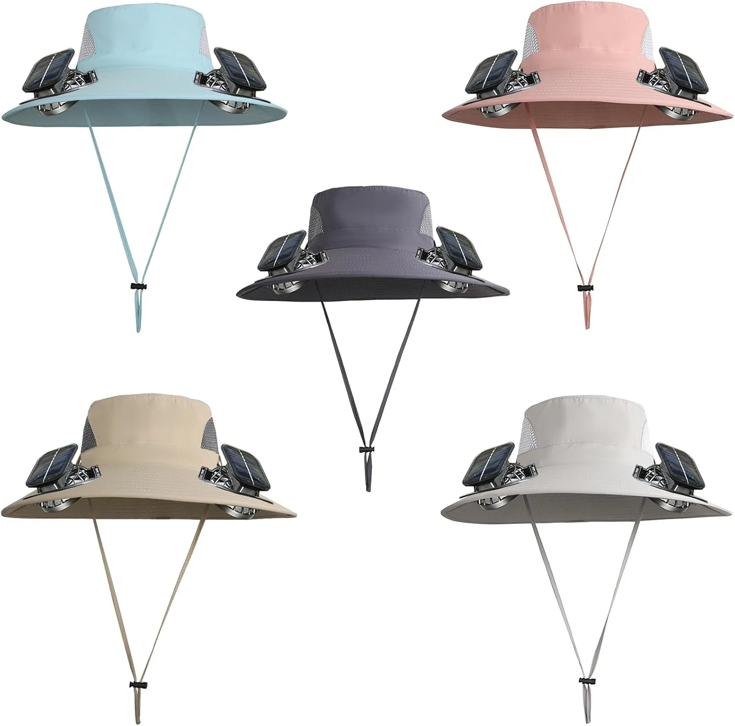 Wide Brim Sun Hat with Solar Fan - Outdoor Solar Fan Hat for Fishing, Hiking, Camping