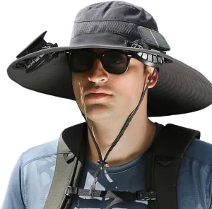 Wide Brim Sun Hat with Solar Powered Fans, UPF 50  Solar Fan Sun Hat for Beach Fishing Camping Hiking Outdoor