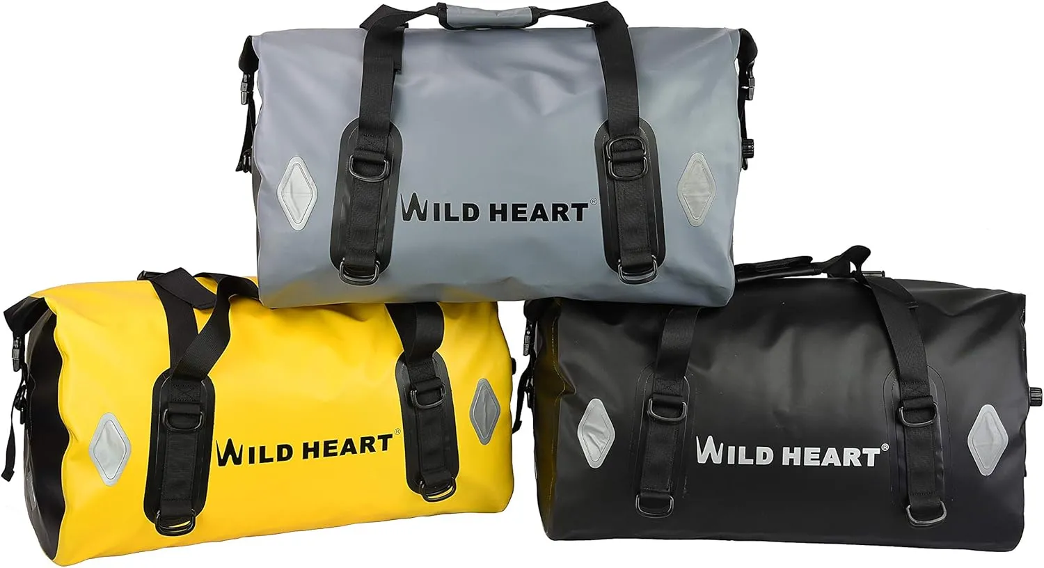WILD HEART Waterproof Bag 55L 66L 77L Motorcycle Dry Duffel Bag for Travel,Motorcycling, Cycling,Hiking,Camping (66L, Grey)