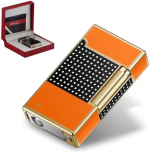 Windproof Straight Jet Flame Torch Lighter, Candle Cigar Outdoor I Camping Lighter, Classic Flip Sound, Side Pulley Flint Ignition, Nano Paint Metal Inflatable Lighter, Men'S Gift and Collection Gift(