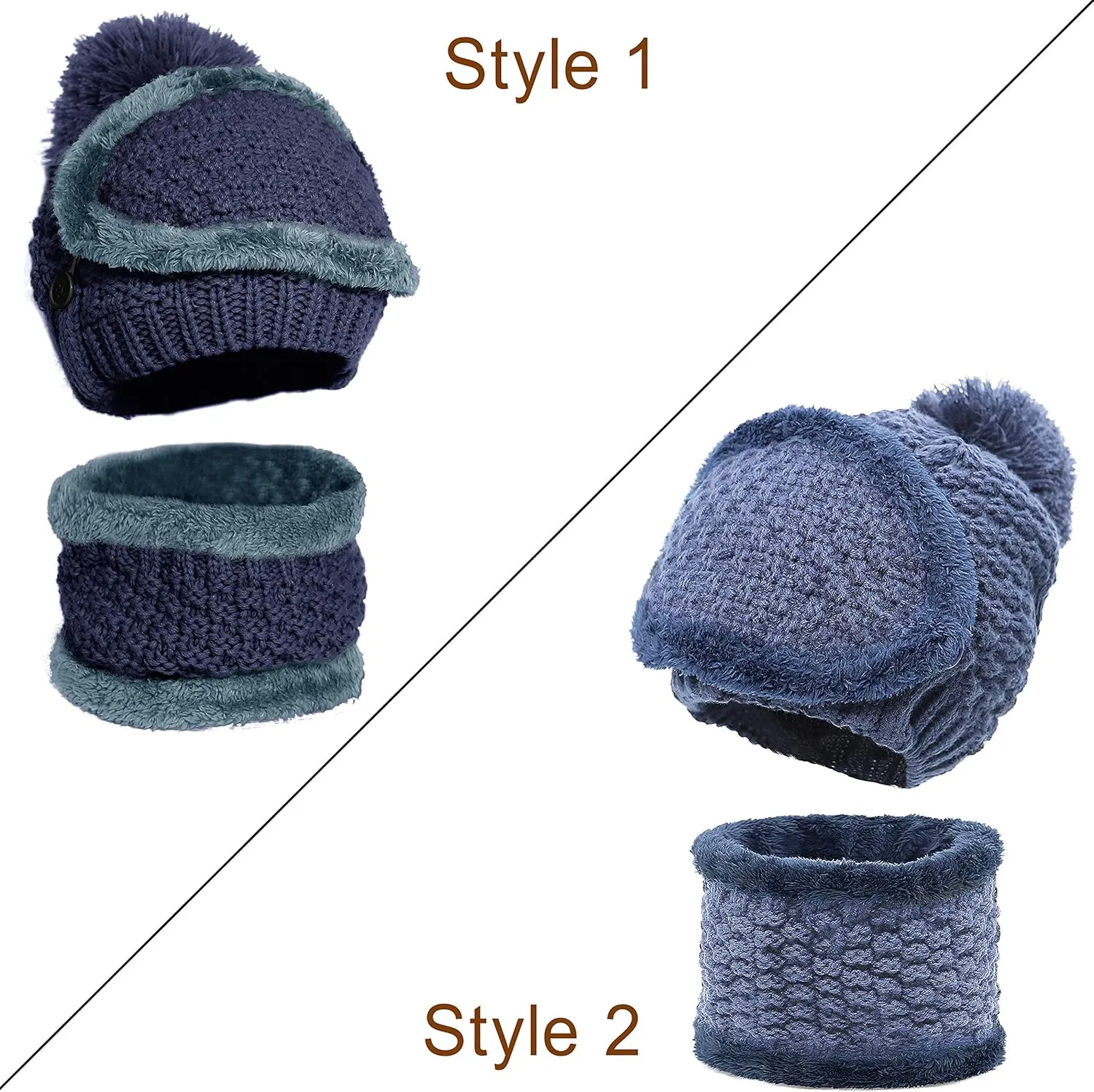 Winter Beanie Hat Scarf and Mask Set for Women, Thick Warm Slouchy Knit Fleece Lined Skull Knit Cap Scarf Mouth Mask 3 Pieces