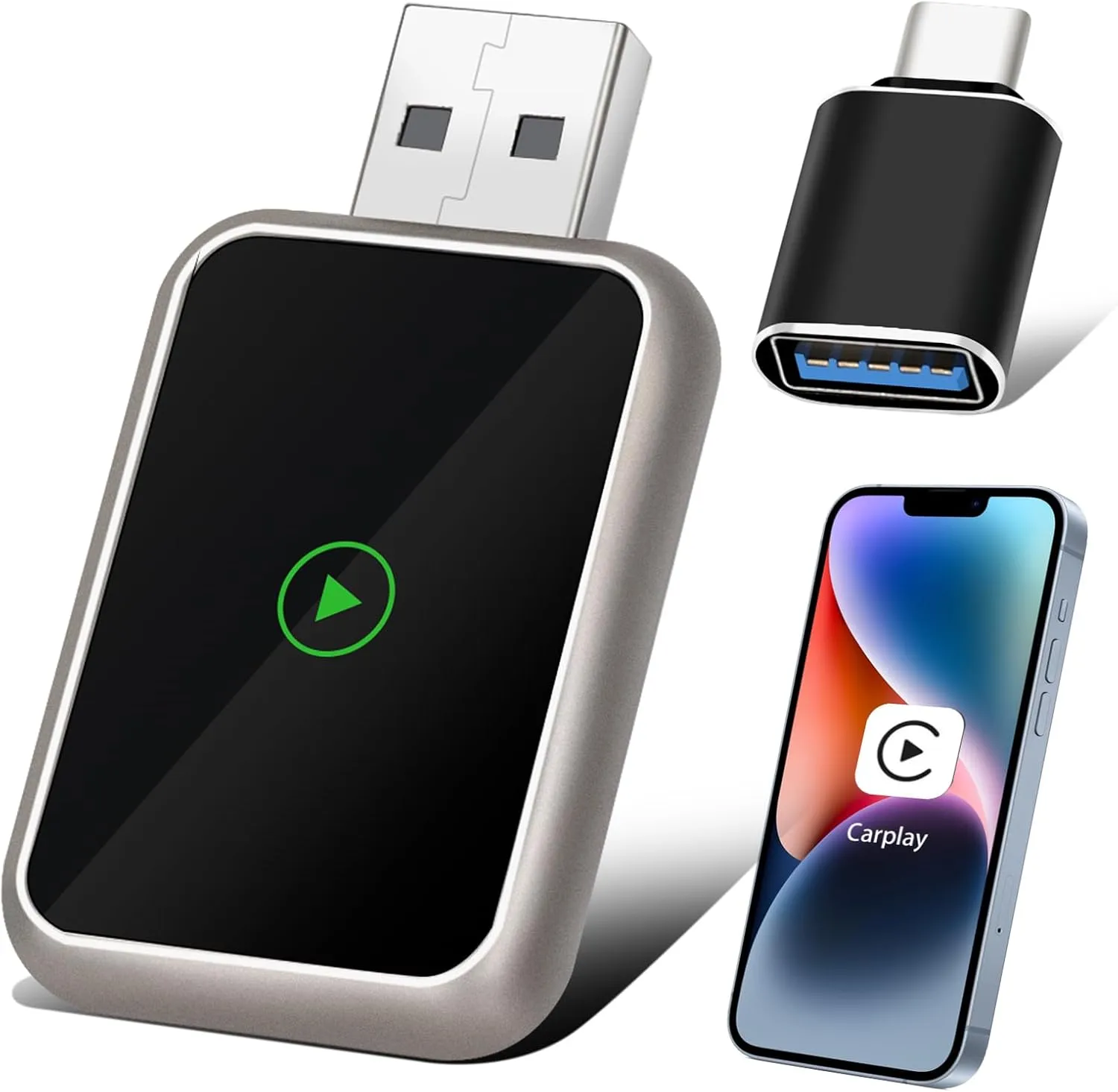 Wireless CarPlay Adapter, iPhone, Apple Devices, 2016  Cars, Factory Wired CarPlay, Bluetooth 5.3, 5.8GHz, Automatic Connection, Aluminum Design, USB/Type-C, Lag-Free