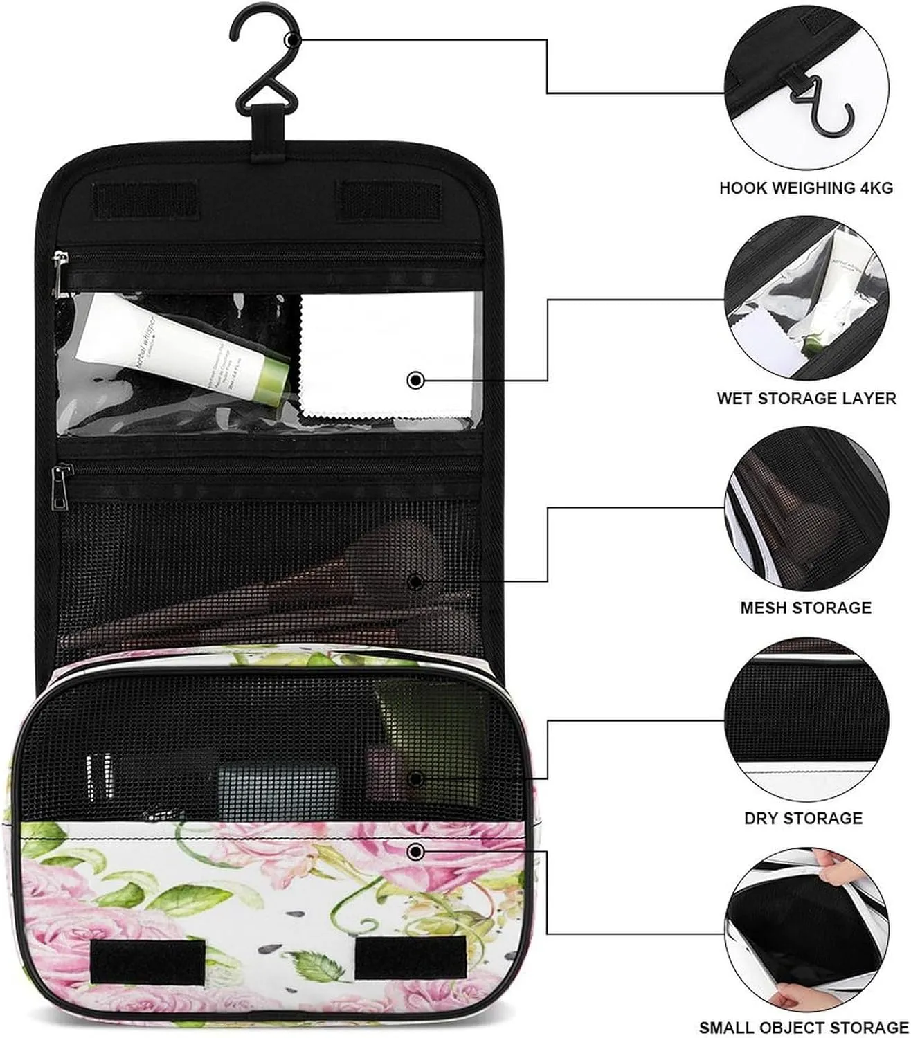 Women Hanging Toiletry Wash bag, Travel Cosmetic Storage Case Organizer