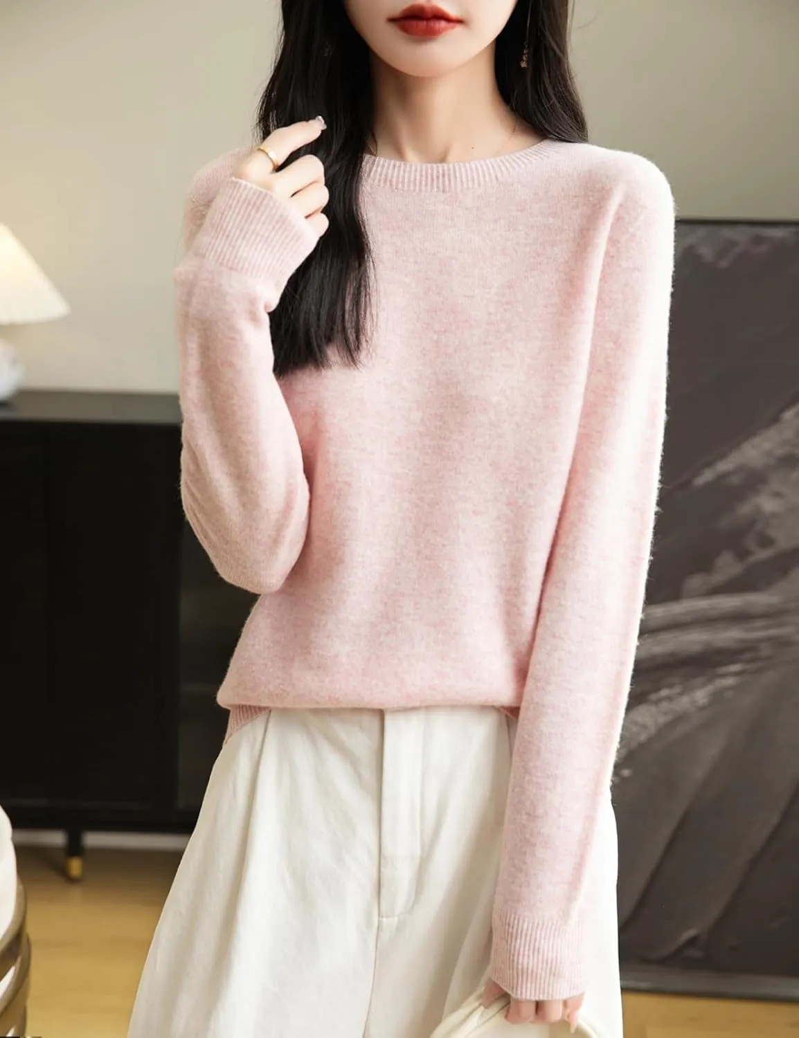 Women's 100% Merino Wool 2025 Fall Winter First-Line Ready to Wear Long Sleeve Seamless Knit Crewneck Sweater