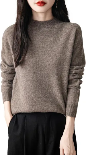 Women's 100% Merino Wool Seamless Sweater Mock Neck First-Line Ready to Wear Long Sleeve Knitted Pullover Tops