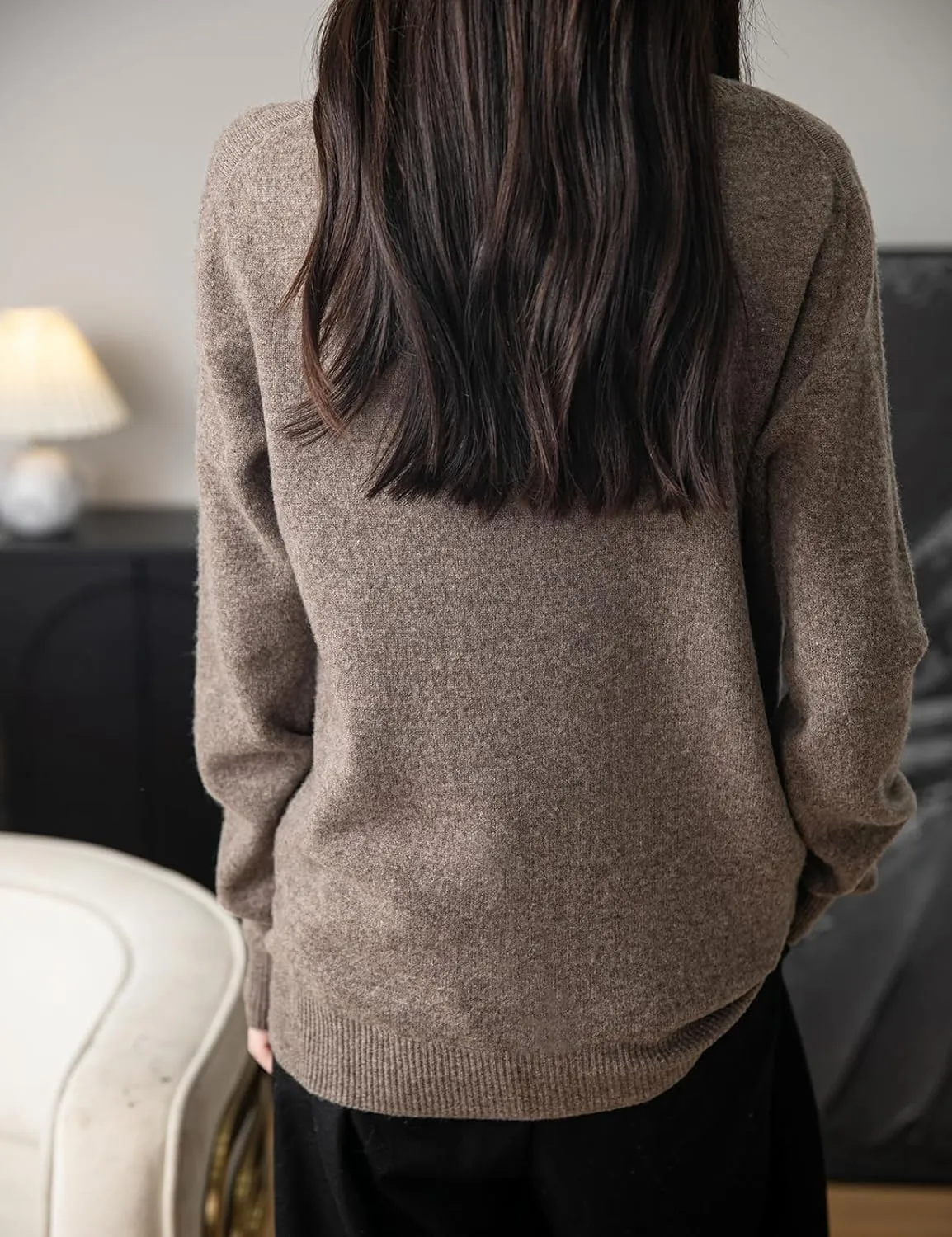 Women's 100% Merino Wool Seamless Sweater Mock Neck First-Line Ready to Wear Long Sleeve Knitted Pullover Tops