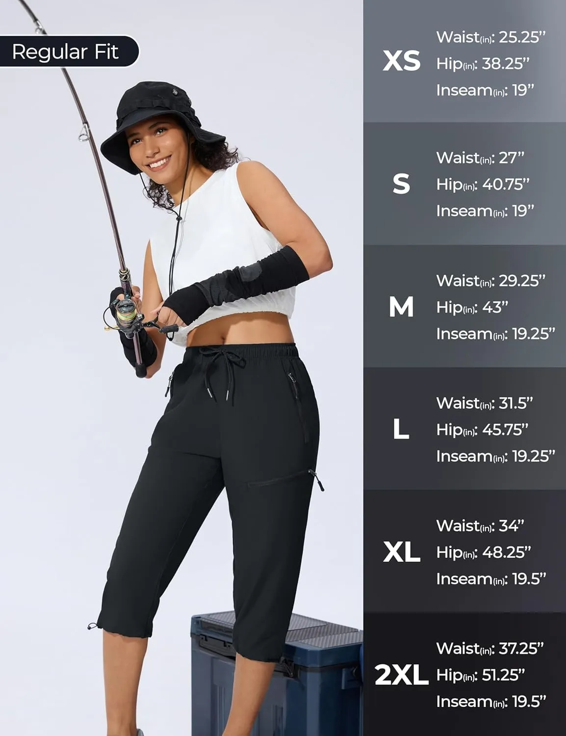 Women's Hiking Capri Pants Lightweight Quick Dry Outdoor Cargo Capris Camping Travel Zipper Pockets