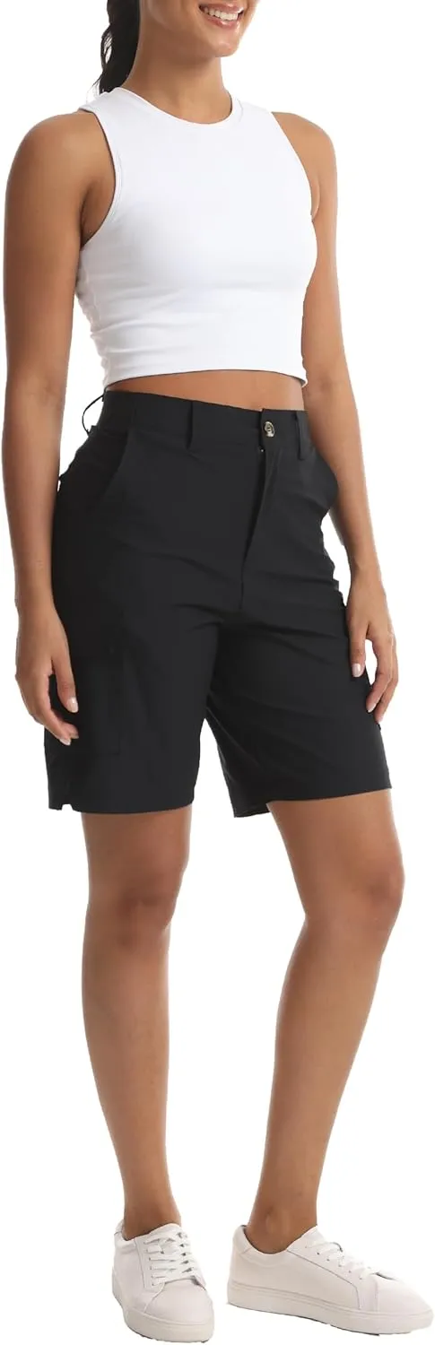 Women's Lightweight Hiking Cargo Shorts for Running Athletic Camping Travel Golf - Water Resistant with 5 Pockets