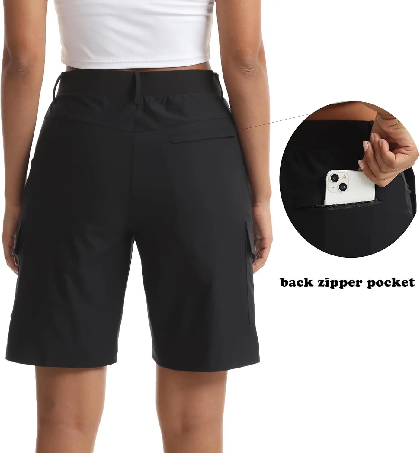 Women's Lightweight Hiking Cargo Shorts for Running Athletic Camping Travel Golf - Water Resistant with 5 Pockets