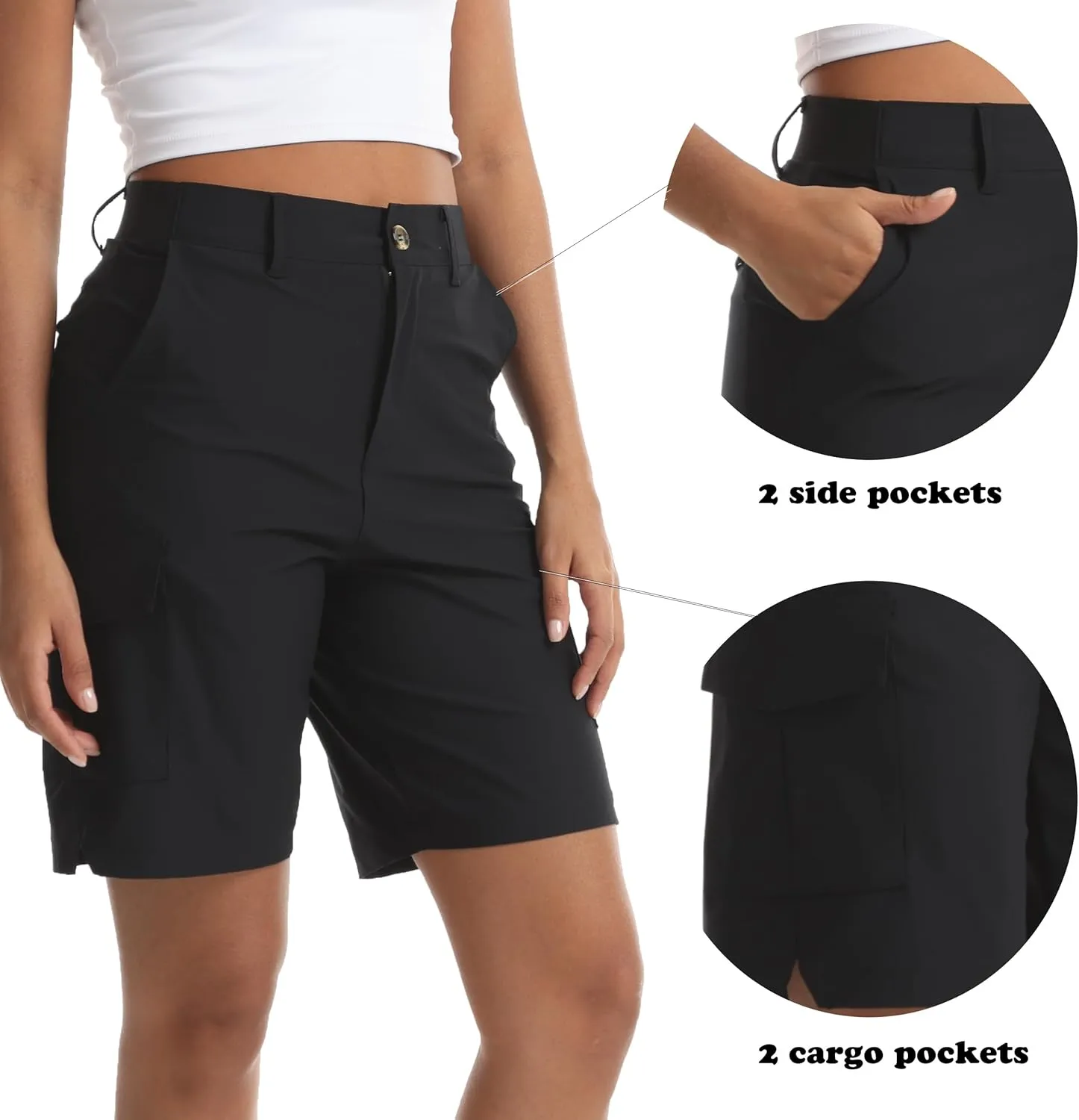 Women's Lightweight Hiking Cargo Shorts for Running Athletic Camping Travel Golf - Water Resistant with 5 Pockets