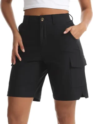 Women's Lightweight Hiking Cargo Shorts for Running Athletic Camping Travel Golf - Water Resistant with 5 Pockets