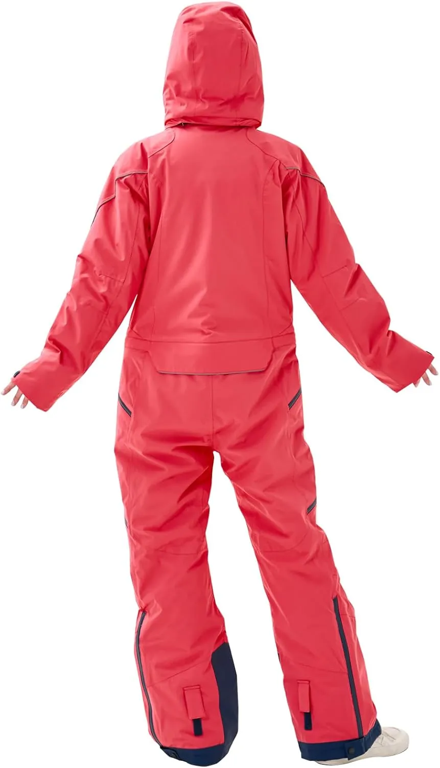 Women's One Piece Ski Suits Windproof Jumpsuit Waterproof Warm Breathable Detachable Hood Snowsuit For Snow Sports