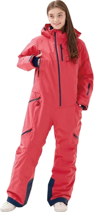 Women's One Piece Ski Suits Windproof Jumpsuit Waterproof Warm Breathable Detachable Hood Snowsuit For Snow Sports