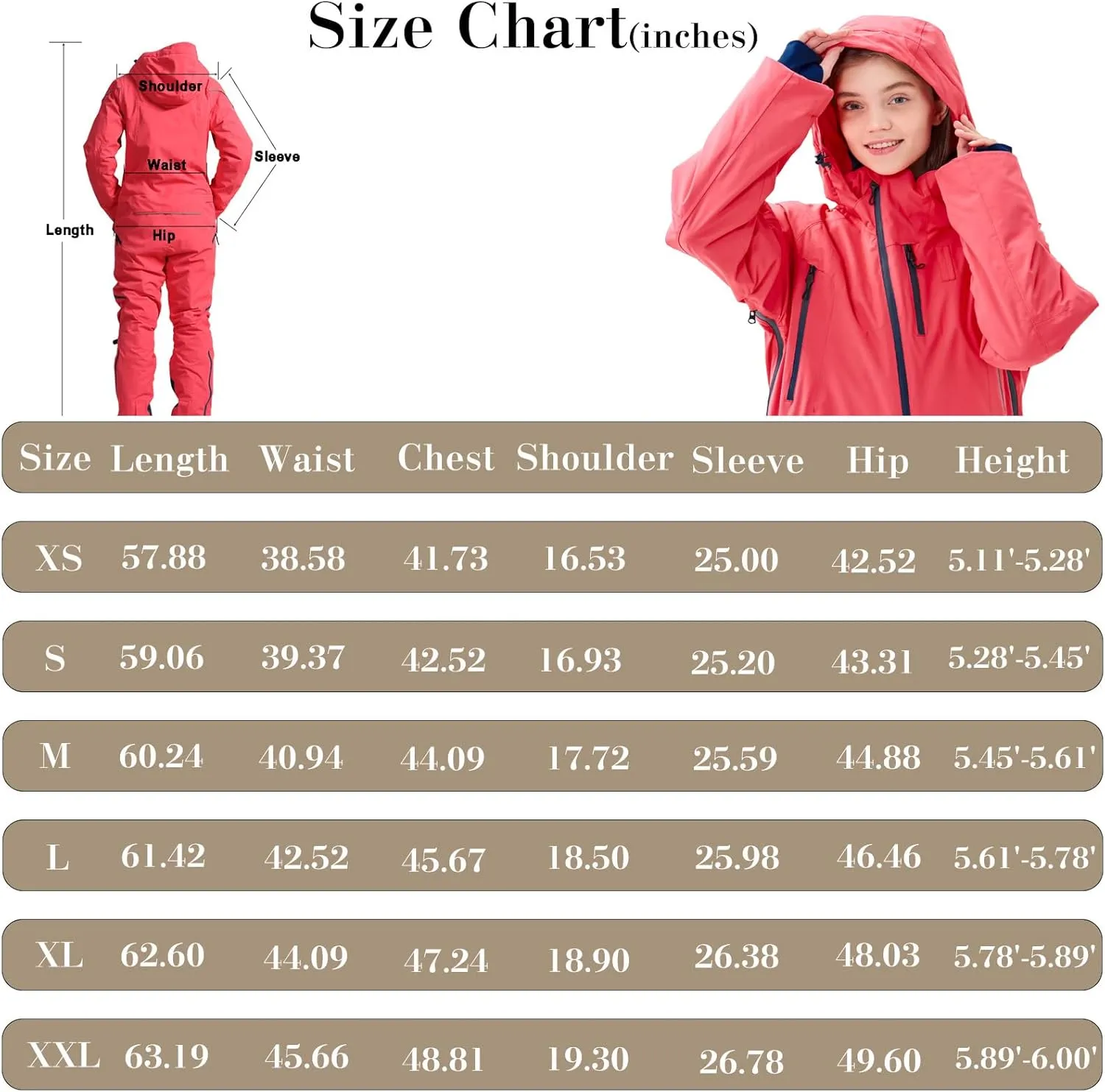 Women's One Piece Ski Suits Windproof Jumpsuit Waterproof Warm Breathable Detachable Hood Snowsuit For Snow Sports