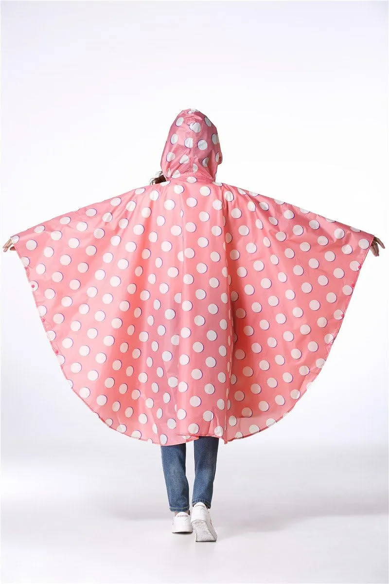 Womens Rain Poncho Stylish Polyester Waterproof Raincoat Free Size with Hood Zipper