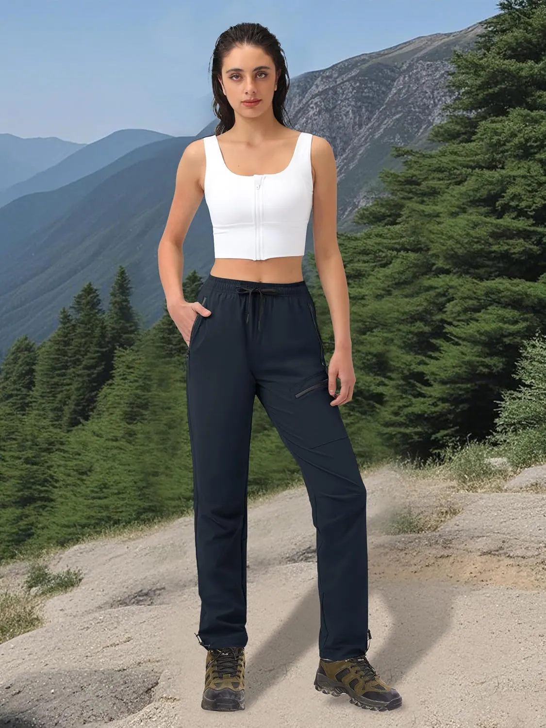 Women's Tall Hiking Pants 31/33/35/37 Inseam Quick Dry Lightweight Water Resistant Cargo Pants 4 Zipper Pockets