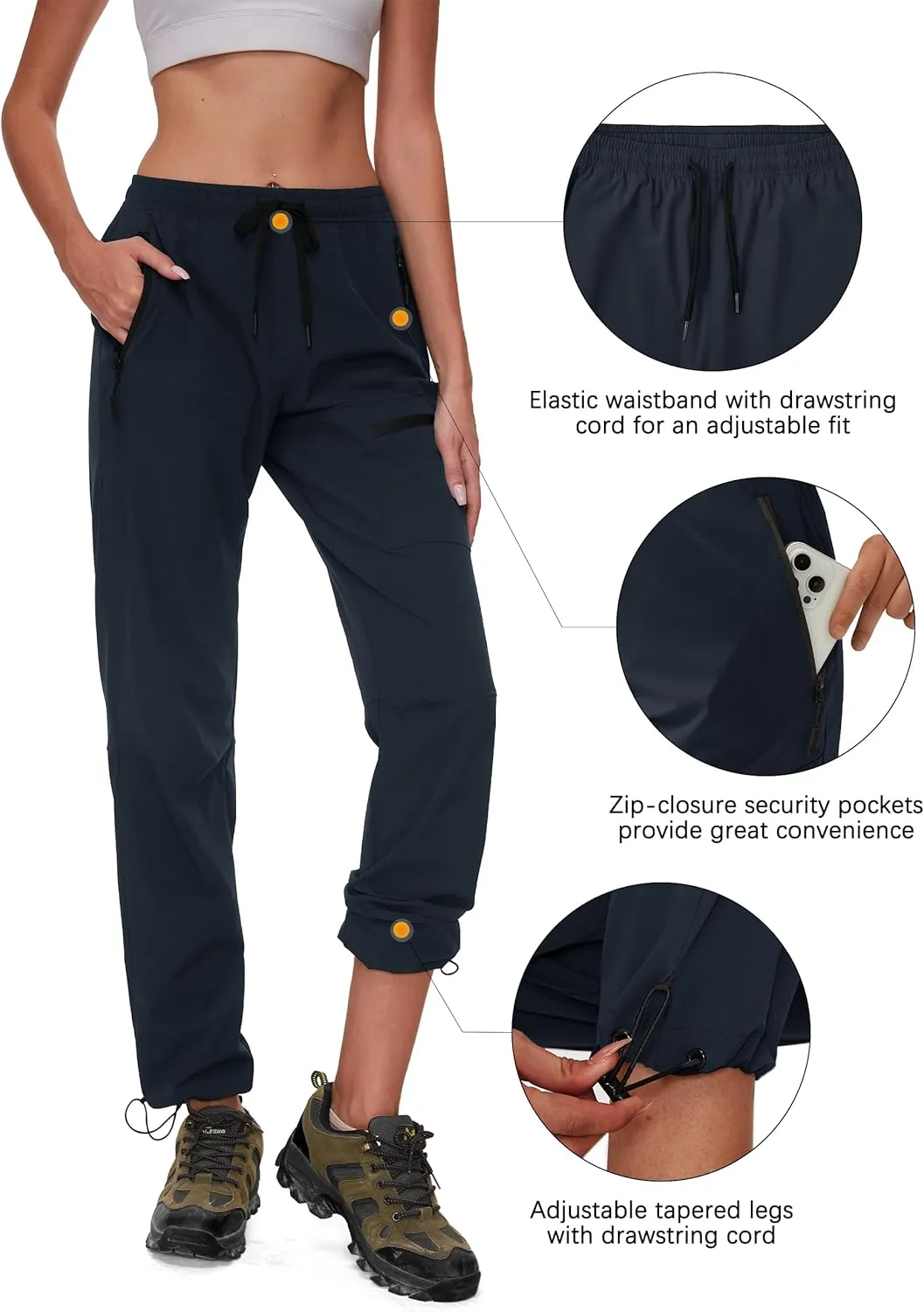 Women's Tall Hiking Pants 31/33/35/37 Inseam Quick Dry Lightweight Water Resistant Cargo Pants 4 Zipper Pockets