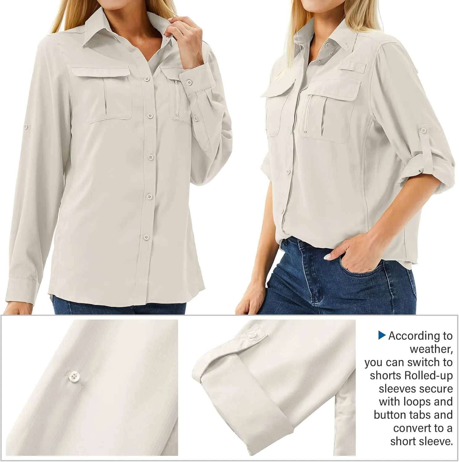 Women's UPF 50 Long Sleeve UV Sun Protection Safari Shirts Outdoor Quick Dry Fishing Hiking Travel Shirts
