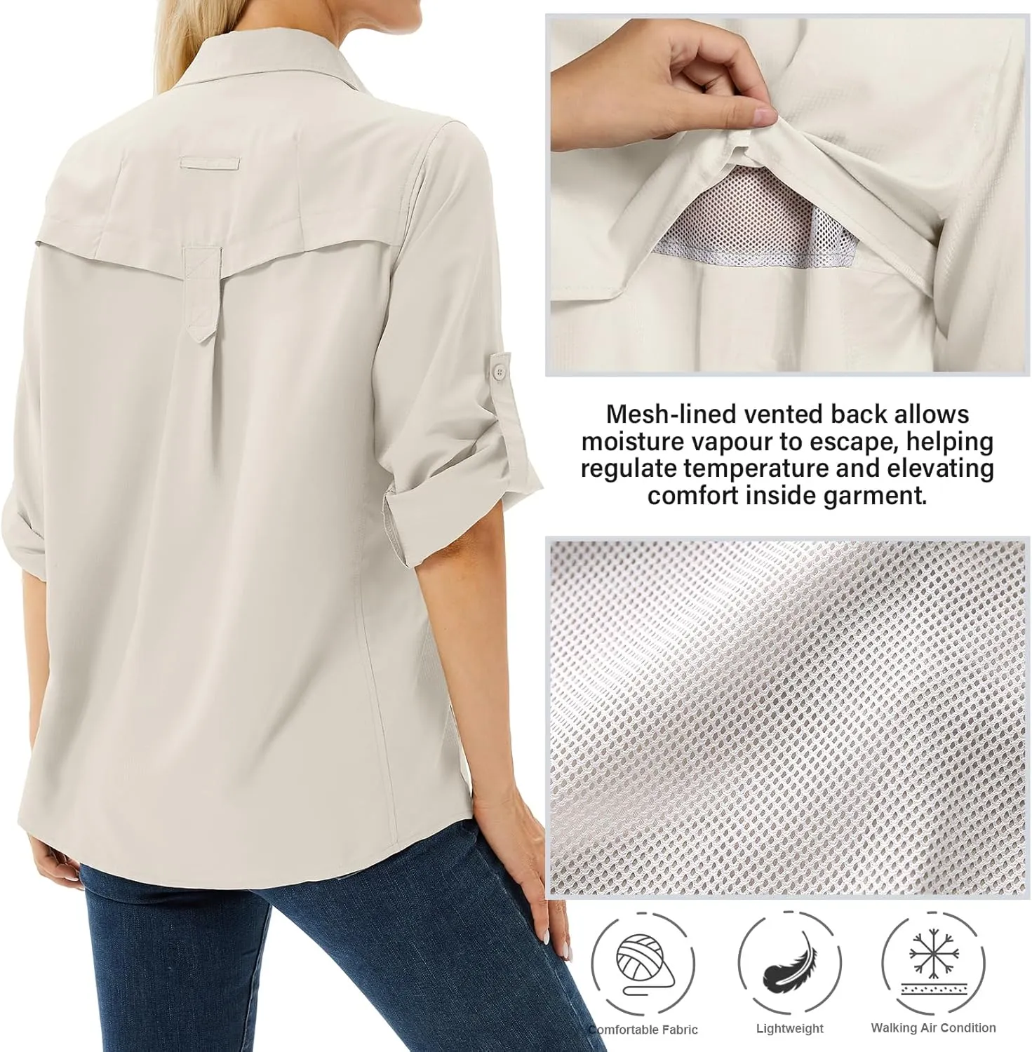 Women's UPF 50 Long Sleeve UV Sun Protection Safari Shirts Outdoor Quick Dry Fishing Hiking Travel Shirts