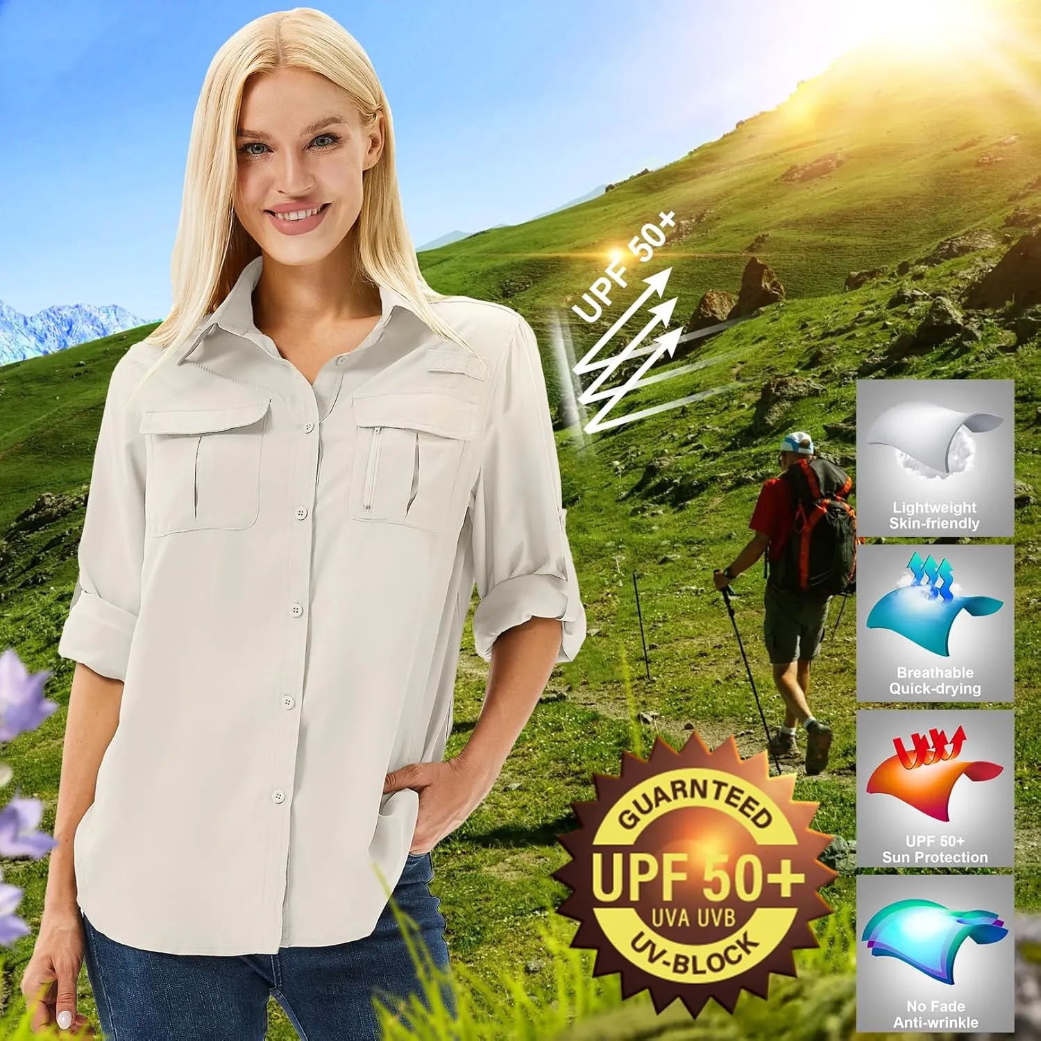 Women's UPF 50 Long Sleeve UV Sun Protection Safari Shirts Outdoor Quick Dry Fishing Hiking Travel Shirts
