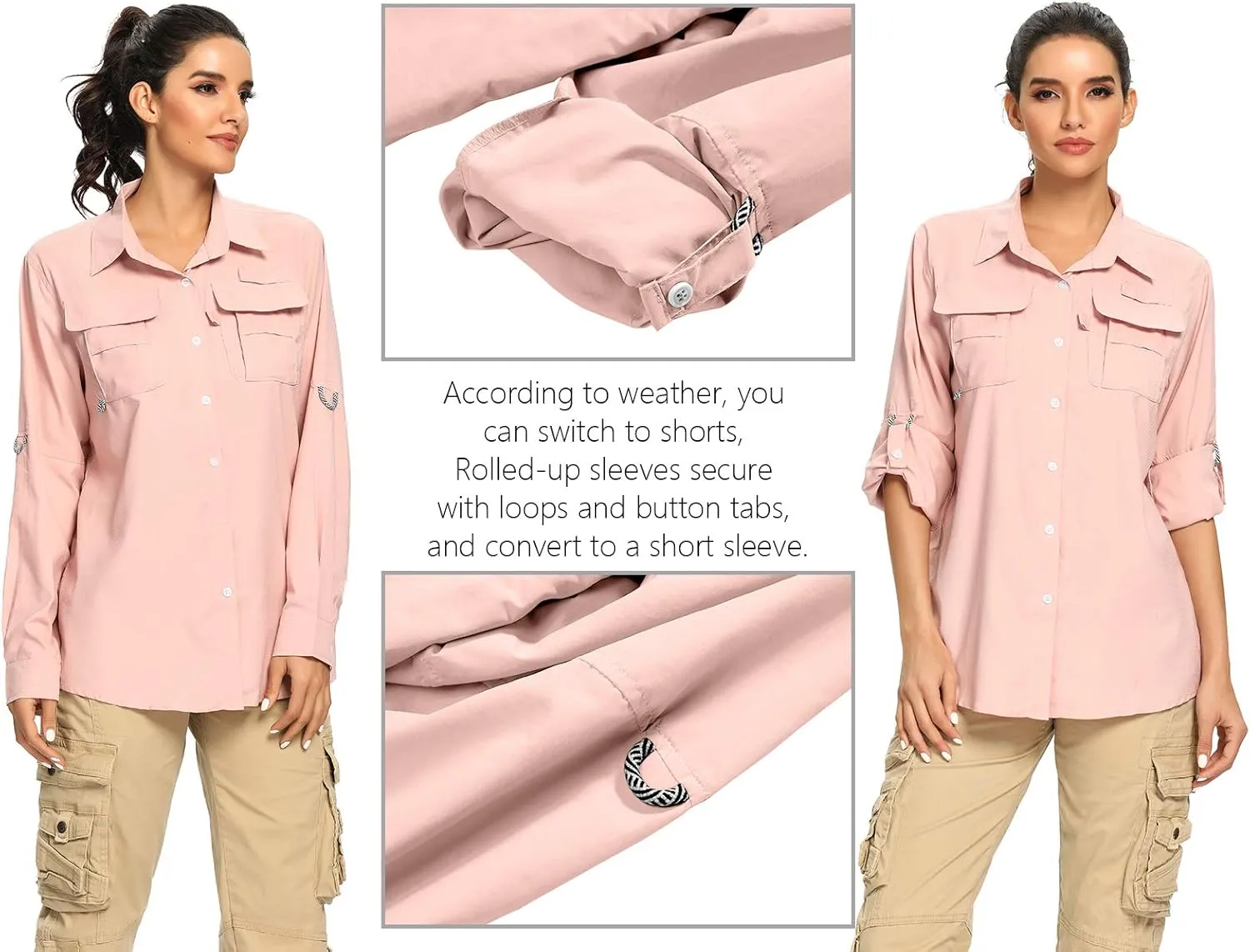 Women's UPF 50  UV Sun Protection Safari Shirt, Long Sleeve Outdoor Cool Quick Dry Fishing Hiking Gardening Shirts