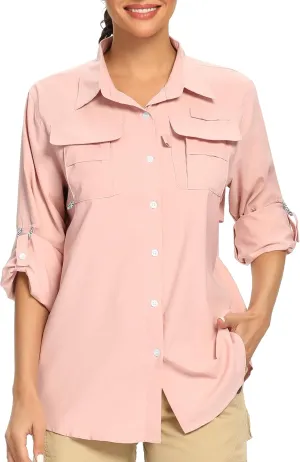 Women's UPF 50  UV Sun Protection Safari Shirt, Long Sleeve Outdoor Cool Quick Dry Fishing Hiking Gardening Shirts