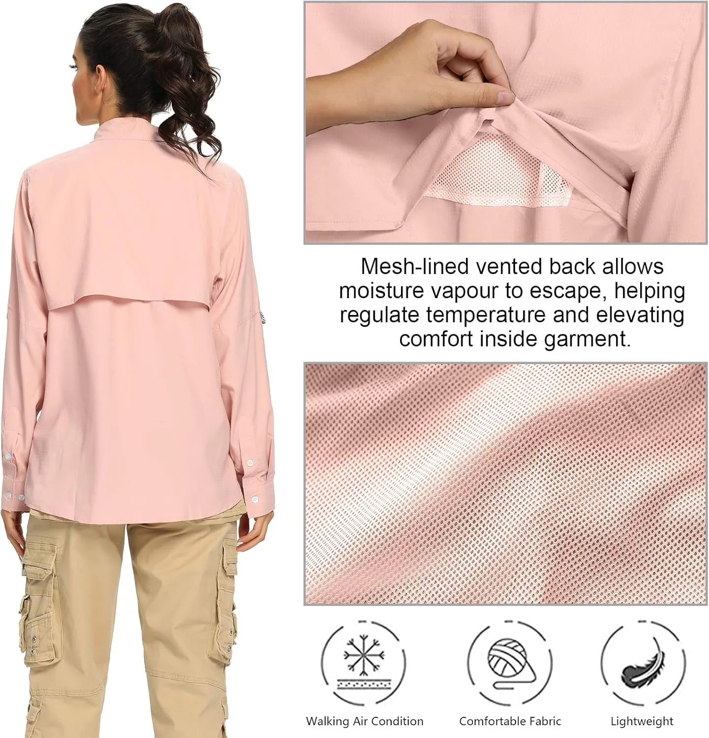 Women's UPF 50  UV Sun Protection Safari Shirt, Long Sleeve Outdoor Cool Quick Dry Fishing Hiking Gardening Shirts