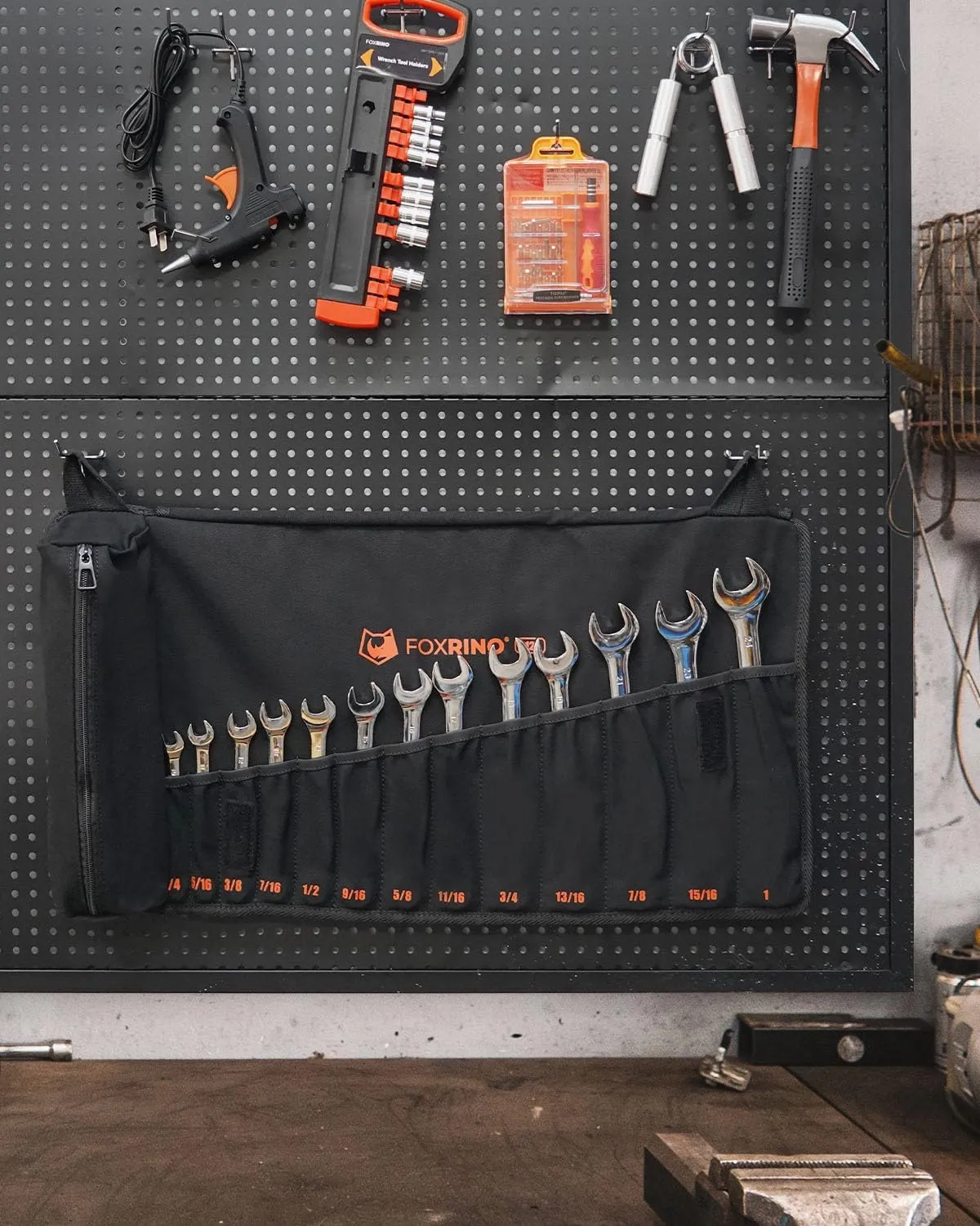 Wrench Roll, Wrench Roll Up Pouch, Gifts for Men Father Dad Mechanic, Heavy Duty Canvas Wrench Organizer Bag (Black, 13 1 SAE)