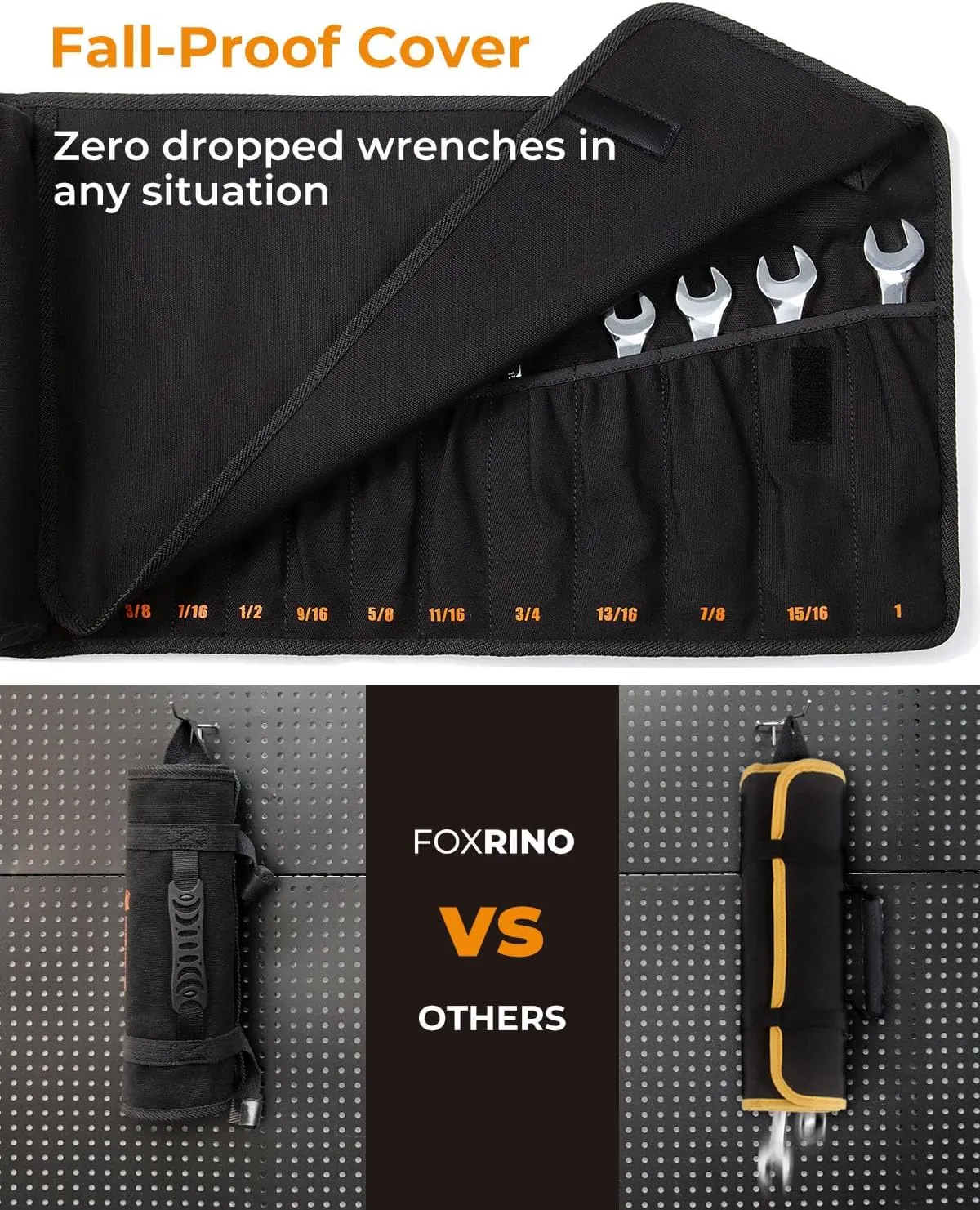 Wrench Roll, Wrench Roll Up Pouch, Gifts for Men Father Dad Mechanic, Heavy Duty Canvas Wrench Organizer Bag (Black, 13 1 SAE)