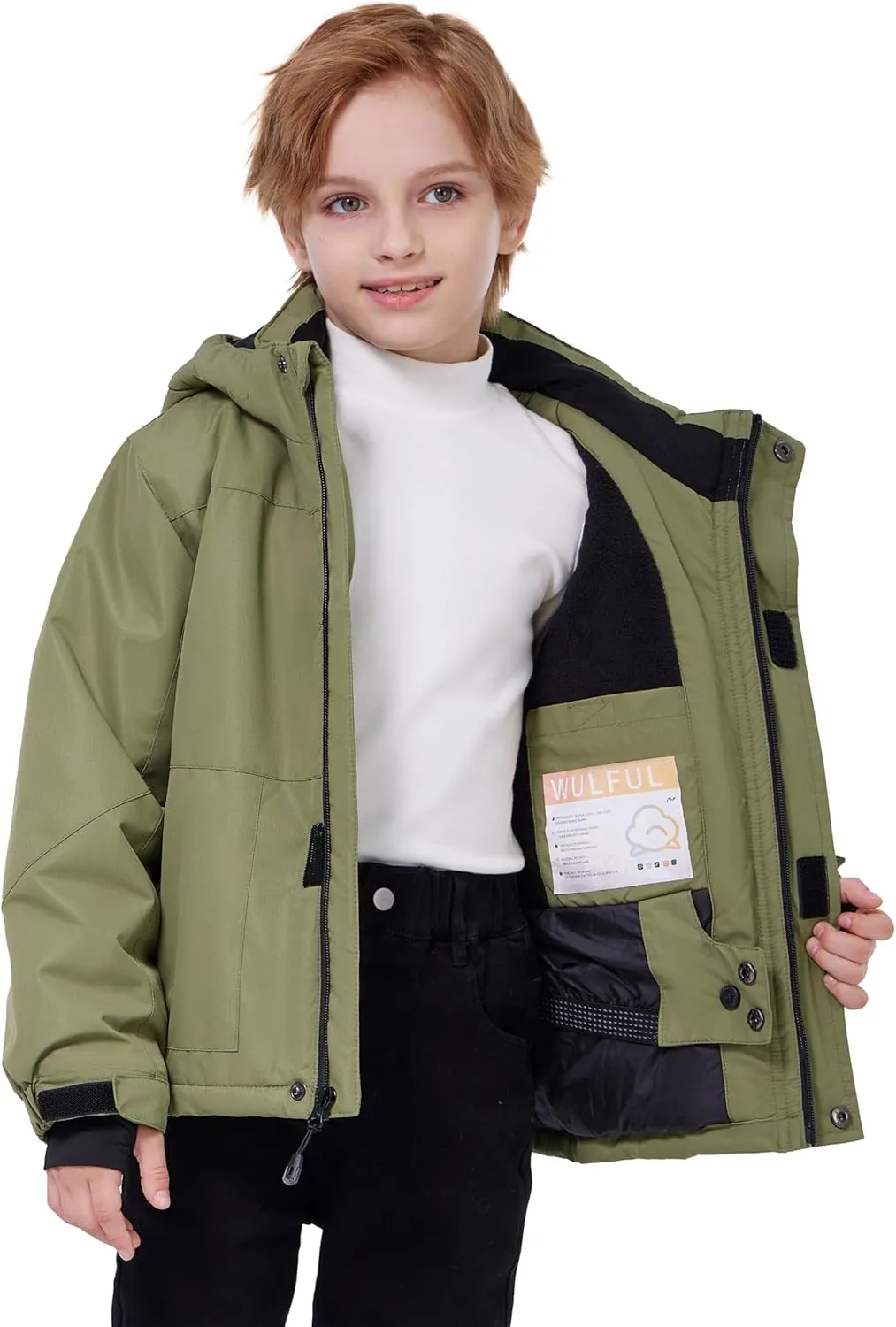 WULFUL Boy's Waterproof Ski Jacket Kids Winter Snow Coat Outdoor