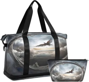 xigua Gym Bag Birds Circular Pattern Travel Duffel Bag - Sports Gym Bag with Dry Wet Pocket Cosmetic bag & Shoes Compartment for Women and Men