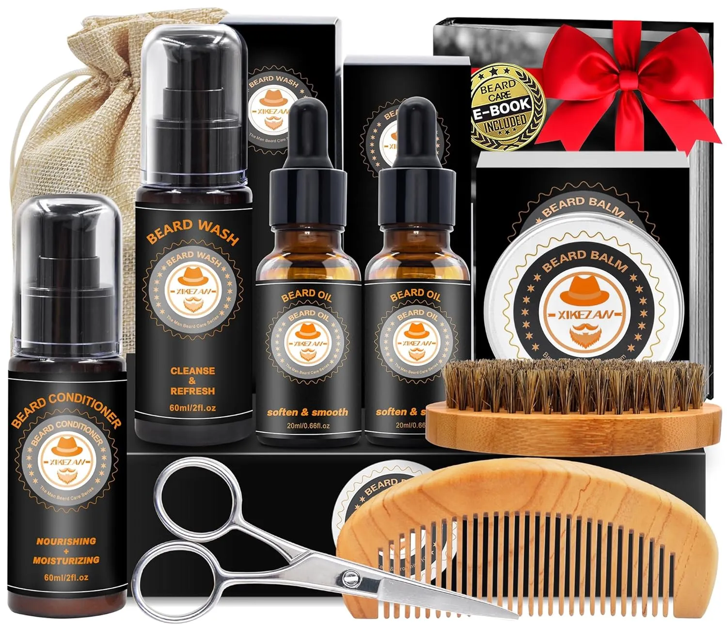 XIKEZAN Fathers Day Dad Gifts,Beard Kit for Men Grooming & Care w/Beard Conditioner, Wash, Oil, Balm, Brush,Birthday Valentines Gifts for Men Him Dad Husband Boyfriend Christmas Stocking Stuffers