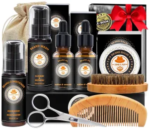XIKEZAN Fathers Day Dad Gifts,Beard Kit for Men Grooming & Care w/Beard Conditioner, Wash, Oil, Balm, Brush,Birthday Valentines Gifts for Men Him Dad Husband Boyfriend Christmas Stocking Stuffers